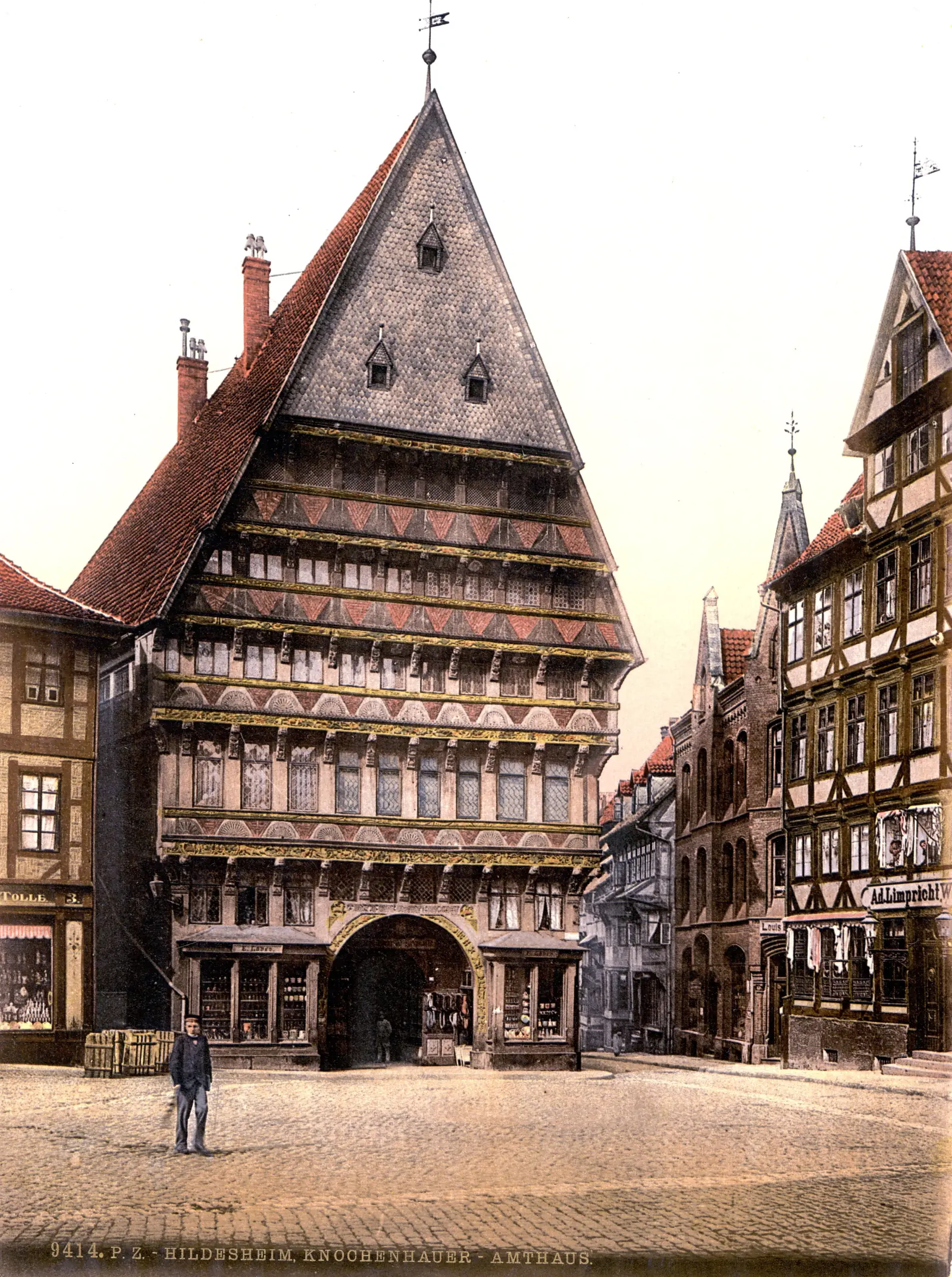 Historische Ansicht des Knochenhaueramtshauses in Hildesheim um 1900